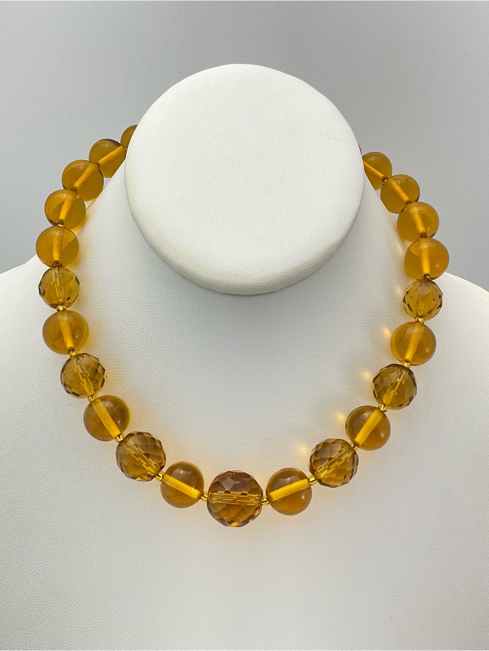 Chunky Beaded Necklace, Golden Orange Vintage Glass & Crystal Beads, Bubblegum